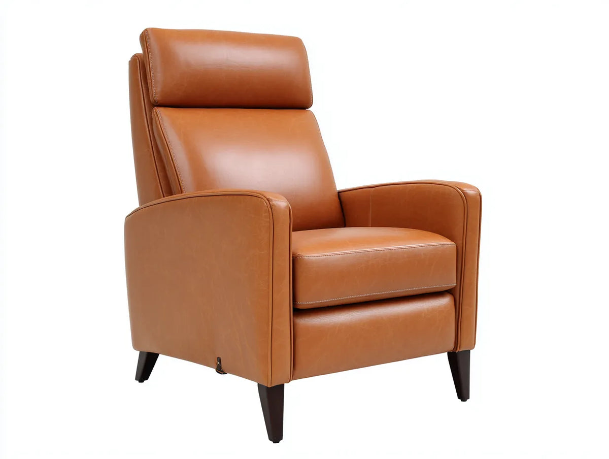 Poltrona reclinabile da soggiorno 76×86×103 cm - similpelle marrone chiaro e legno scuro - stile moderno compatto