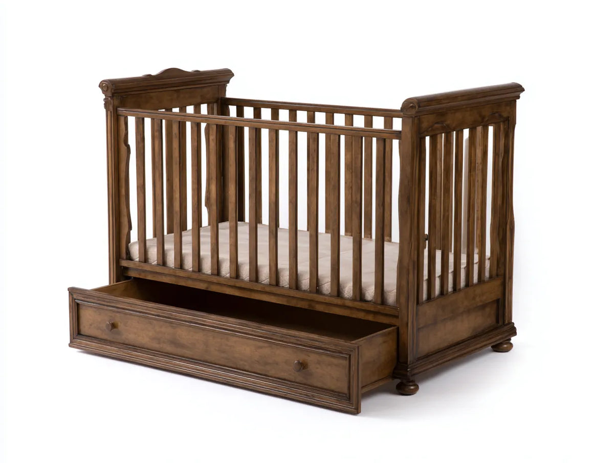Culla da camera da letto 146×80×112 cm - legno marrone - stile classico con contenitore inferiore