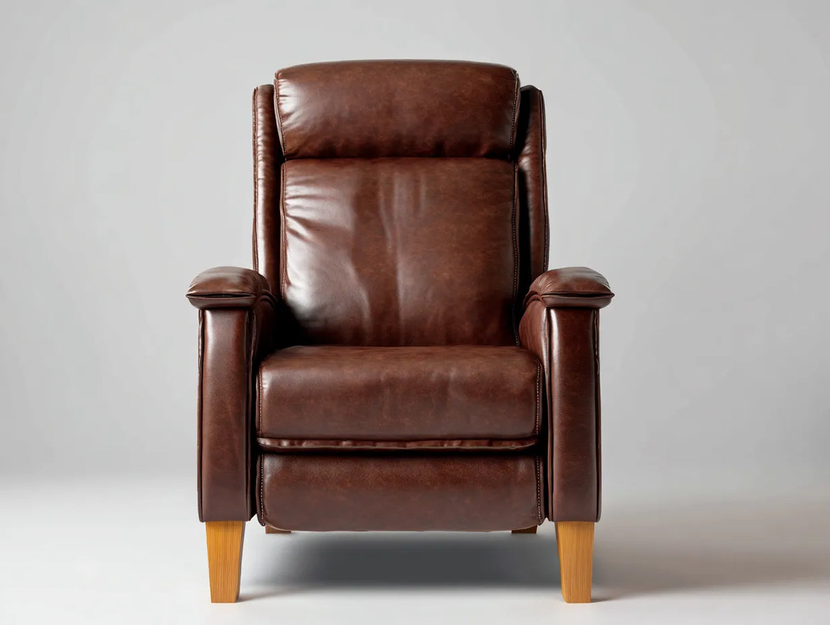 Poltrona reclinabile soggiorno 82×90×106 cm in similpelle marrone e legno - stile classico con schienale imbottito