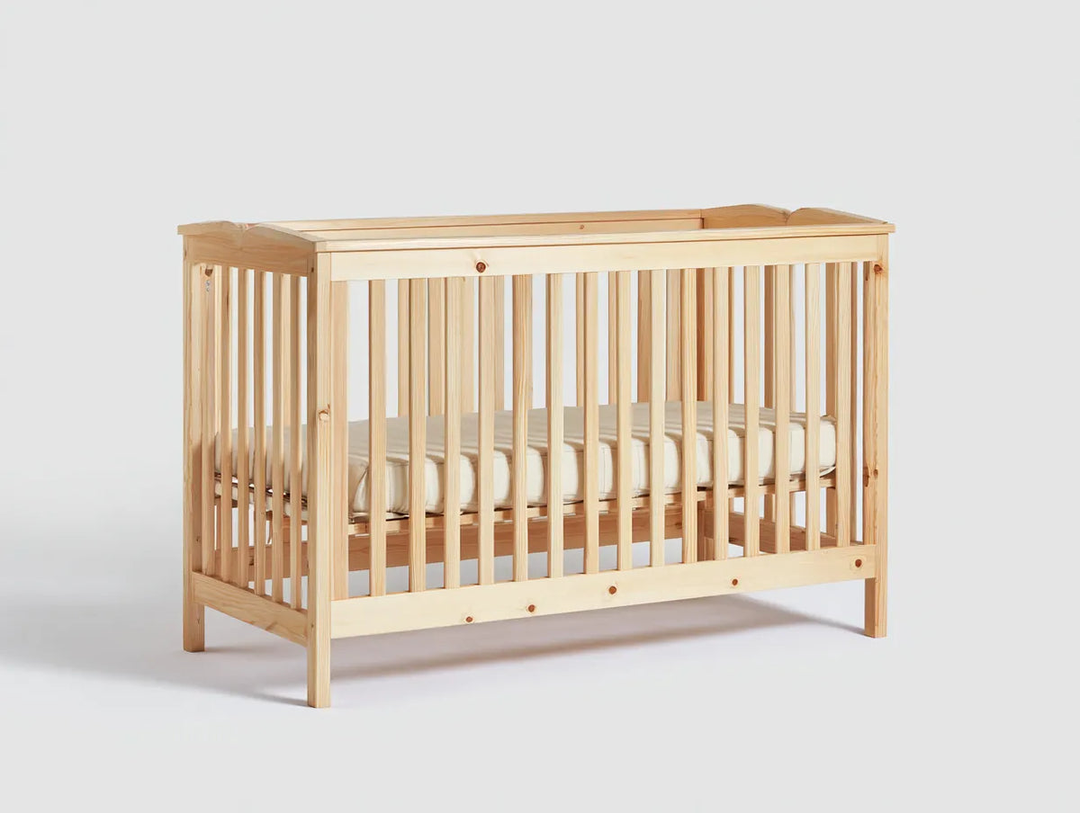 Culla Camera Da Letto 124×67×95 cm in legno marrone chiaro - stile naturale con sponde a listelli