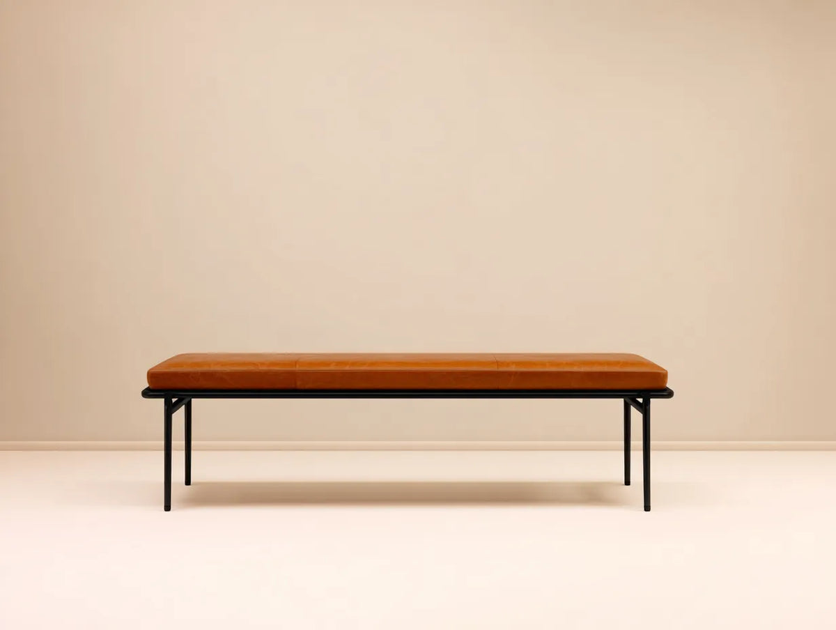 Panca imbottita in similpelle e metallo 158×43×46 cm - marrone/nero - seduta contemporanea per camera da letto