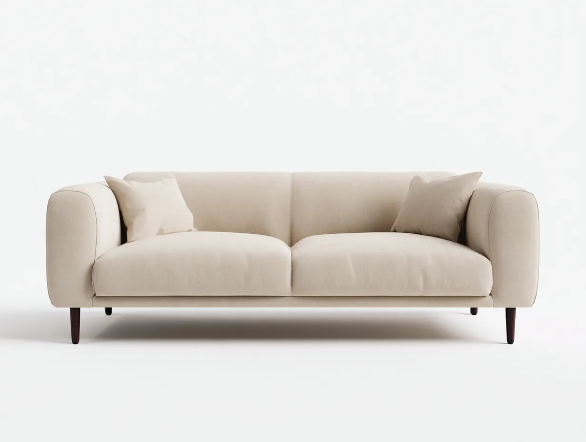 Divano da soggiorno 208×90×82 cm - tessuto beige e legno marrone - stile moderno con seduta ampia