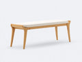 Panca camera da letto 150×42×47 cm in legno marrone chiaro e tessuto bianco - stile naturale con seduta imbottita