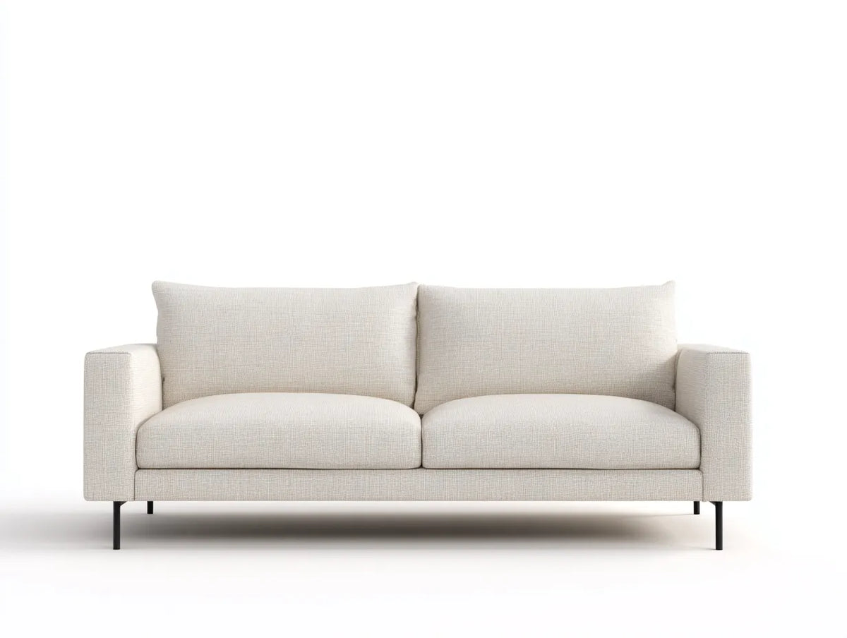 Divano soggiorno 220×91×81 cm in tessuto crema e metallo nero - design minimalista con seduta profonda