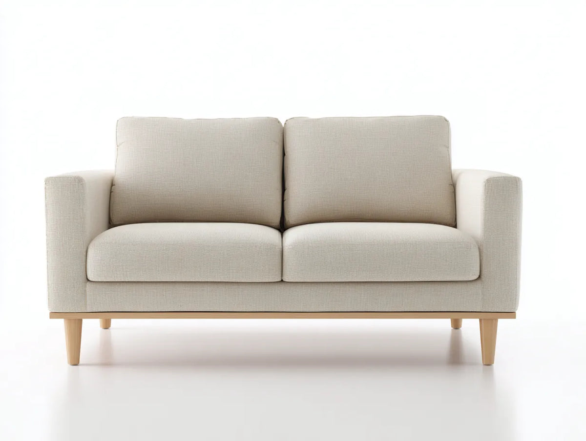 Divano da soggiorno 170×86×84 cm - tessuto beige e legno chiaro - stile nordico compatto