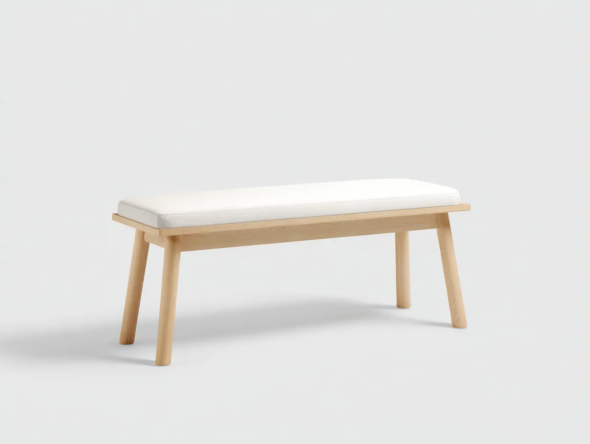 Panca da camera da letto 118×39×46 cm - tessuto bianco e legno naturale - design minimalista