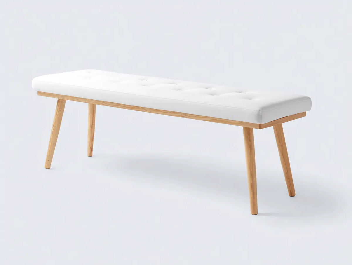 Panca da camera da letto 120×38×45 cm - tessuto bianco e legno naturale - stile nordico imbottito