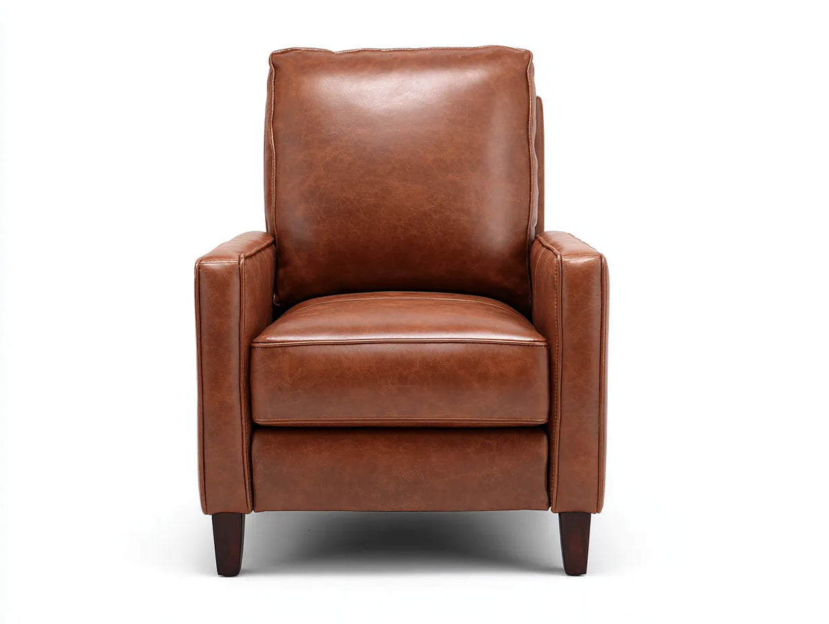Poltrona reclinabile soggiorno 81×88×102 cm in similpelle marrone e legno - stile classico con schienale alto