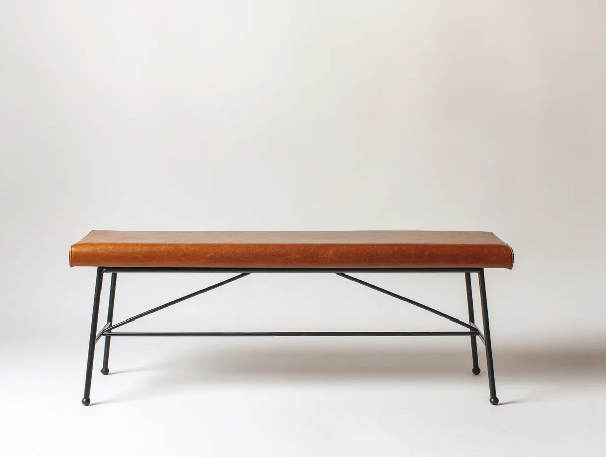 Panca da camera da letto 120×40×45 cm - effetto pelle marrone - struttura in metallo nero