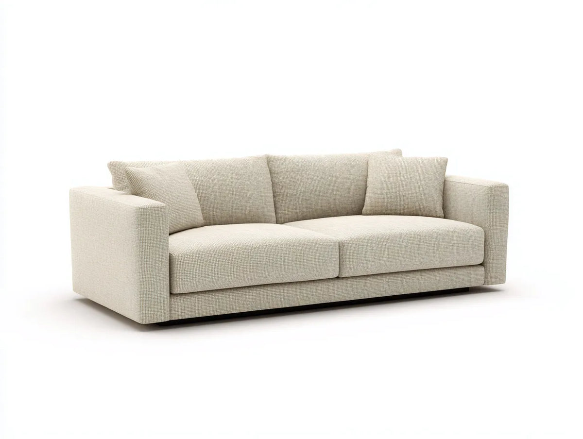 Divano da soggiorno 210×92×80 cm - tessuto beige e base nera - stile contemporaneo con seduta ampia