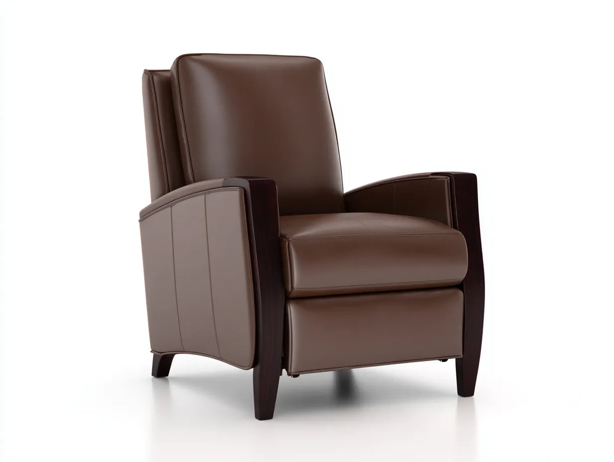 Poltrona reclinabile soggiorno 78×86×103 cm in similpelle marrone e legno marrone scuro - stile classico con schienale alto